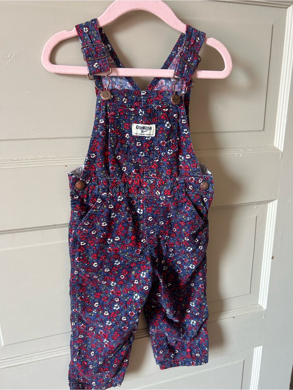 Oshkosh B’Gosh fall floral corduroy vest back overalls - 12-18m